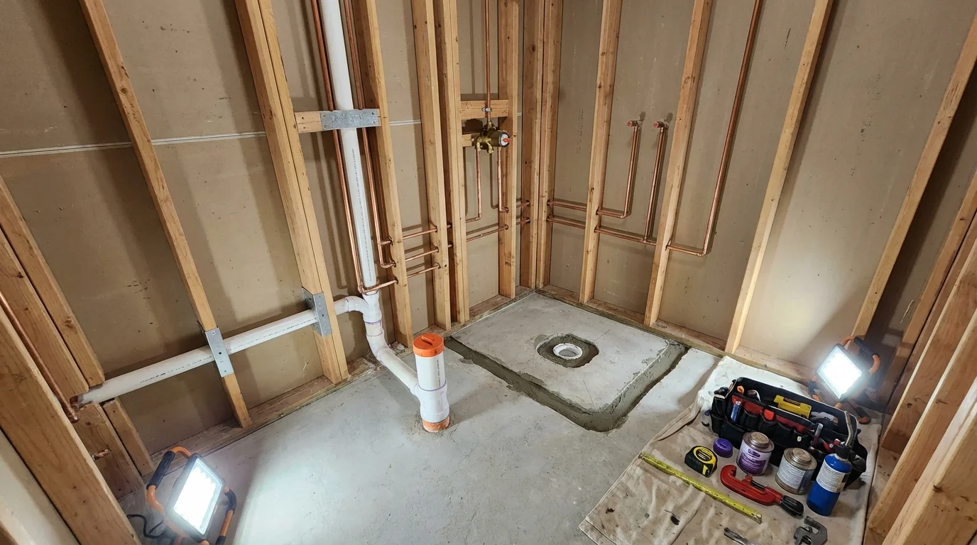 Bathroom rough-in plumbing during remodel by Johns Plumbing LLC in Knightstown