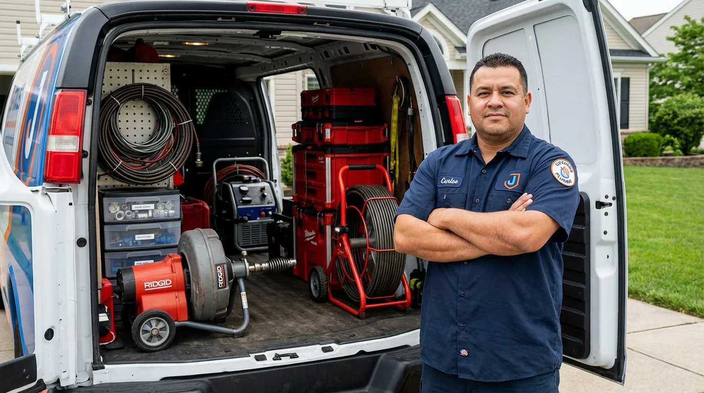 Professional drain cleaning equipment and Johns Plumbing LLC plumber in Knightstown
