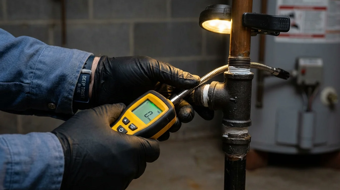 Gas leak detection with electronic sniffer by Johns Plumbing LLC in Knightstown