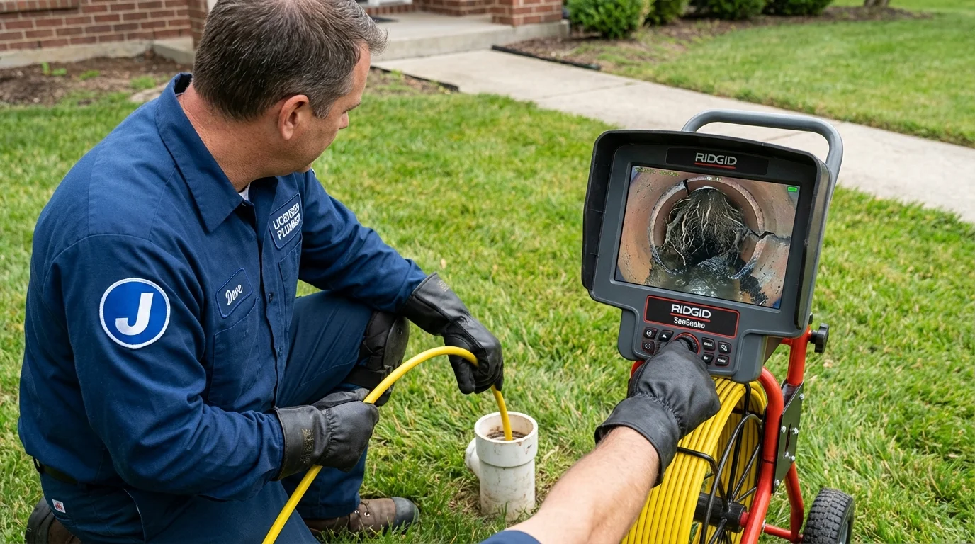 Sewer camera inspection being performed by Johns Plumbing LLC in Knightstown
